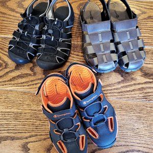 3 Pairs Boys Sandals Sizes 6 & 7 Brown Black Navy Orange